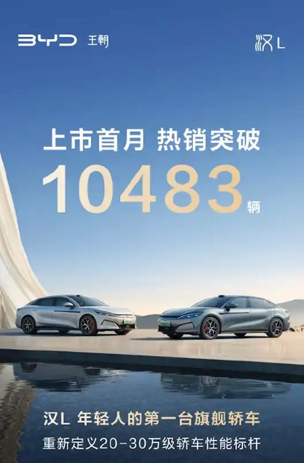 首搭兆瓦閃充！比亞迪漢L/唐L上市首月銷量均破萬臺