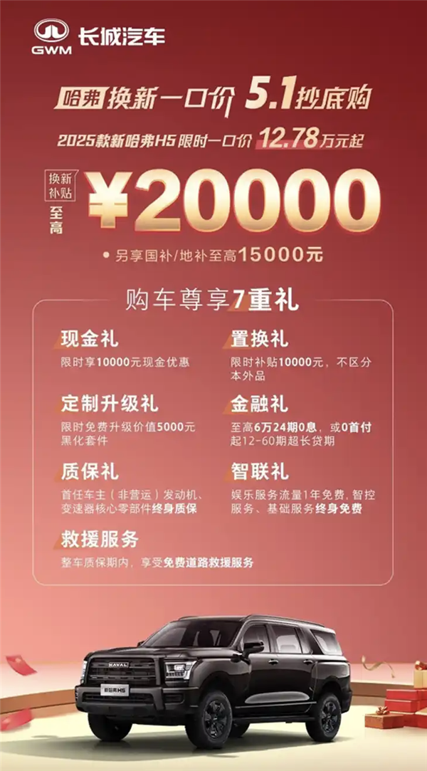 2025款長城哈弗H5公佈限時一口價：全尺寸SUV僅需12.78萬起