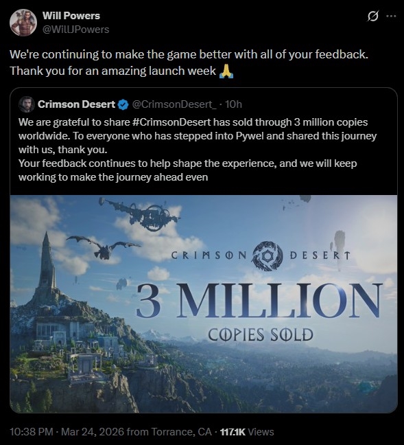 《紅色沙漠》銷量突破三百萬