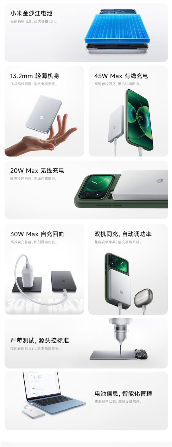 雷軍推薦新款小米金沙江充電寶：13.2mm超薄磁吸10000mAh