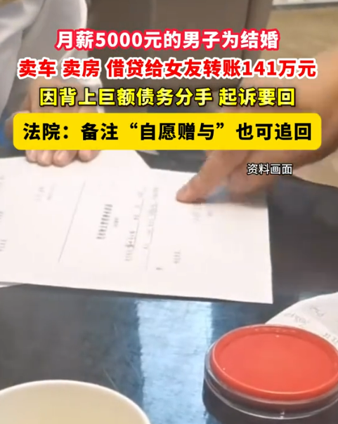 月薪5千硬湊141萬備註自願贈與給女友買房買車 分手後起訴要錢 法院判了